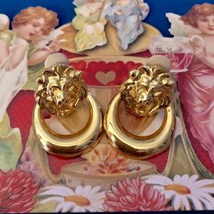 Vintage Gold Lion Door Knocker Clip Earrings